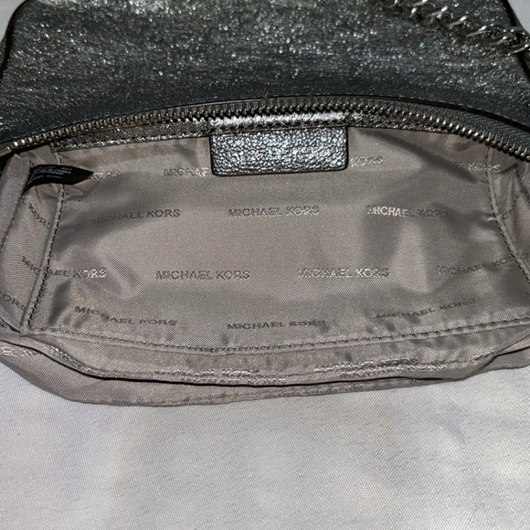 Michael Kors Mini Silver Metallic Pouchette Bag - Picture 7 of 11